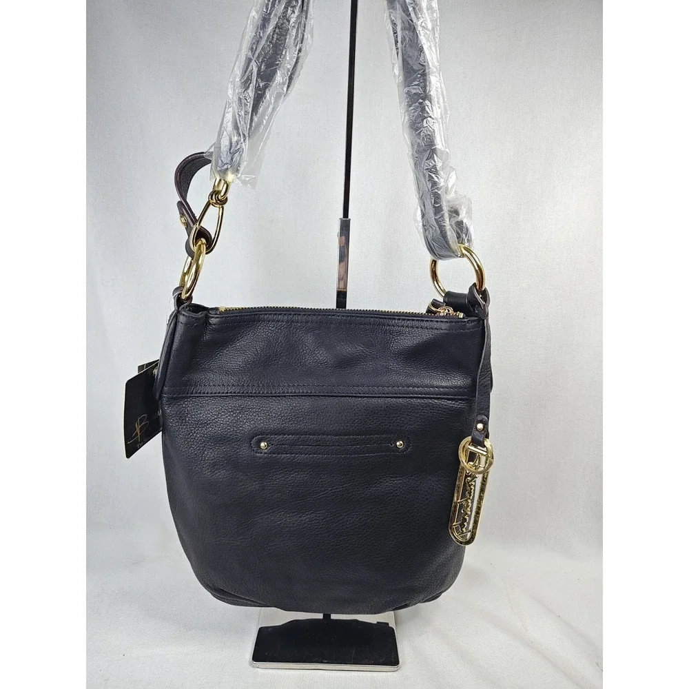 B. Makowsky Jamie Convertible Shoulder Bag Leather Black Hobo Purse NWT BM22405